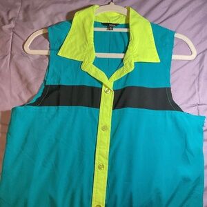 New Hurley Sleeveless Collared Tank Top Lightweight Green Neon Yellow Black Sz L